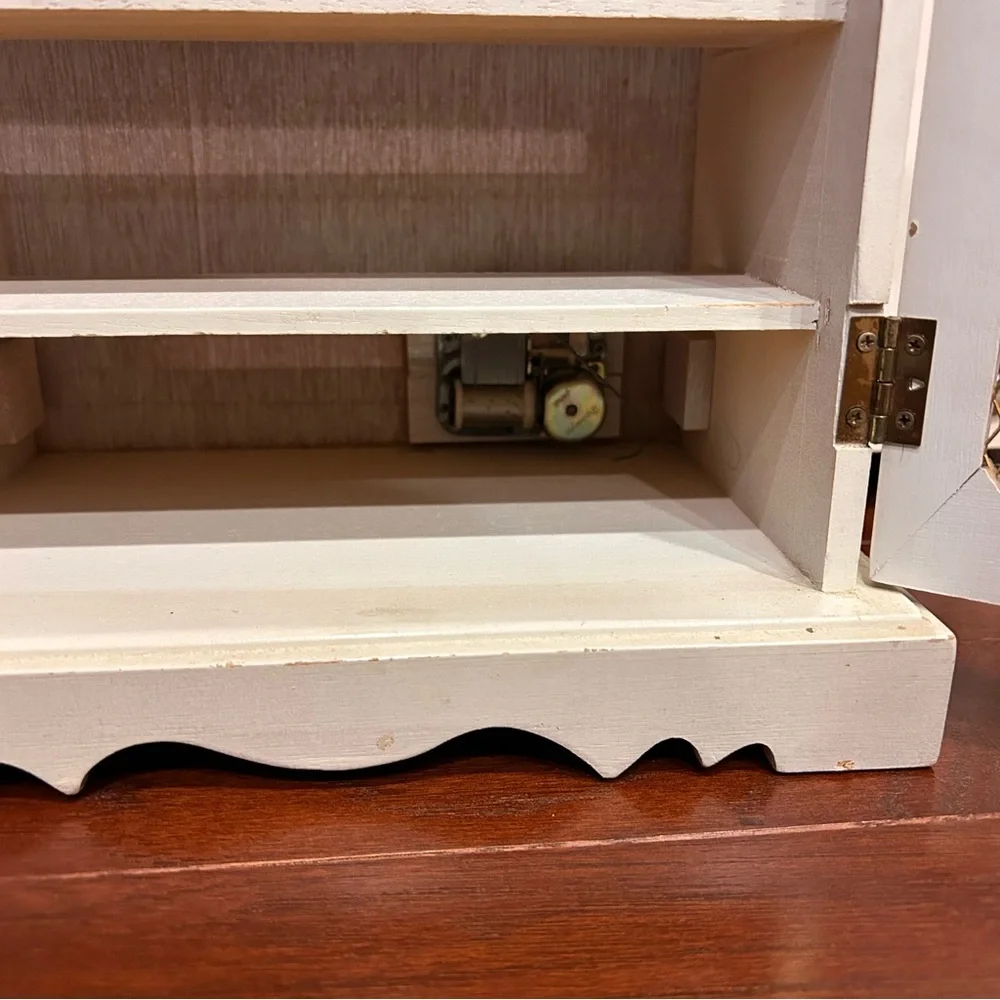 Vintage Jewelry Box French Provincial White Cabinet Music Box hand painted